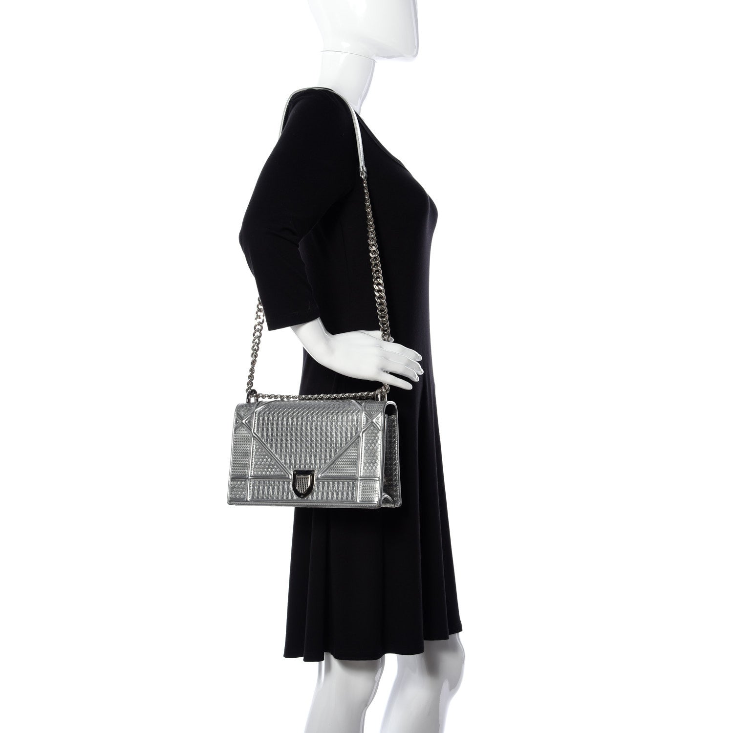 Christian Dior Metallic Patent Micro-Cannage Medium Diorama Flap Bag Silver 2 of 9