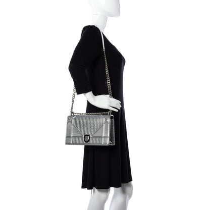 Christian Dior Metallic Patent Micro-Cannage Medium Diorama Flap Bag Silver 2 of 9