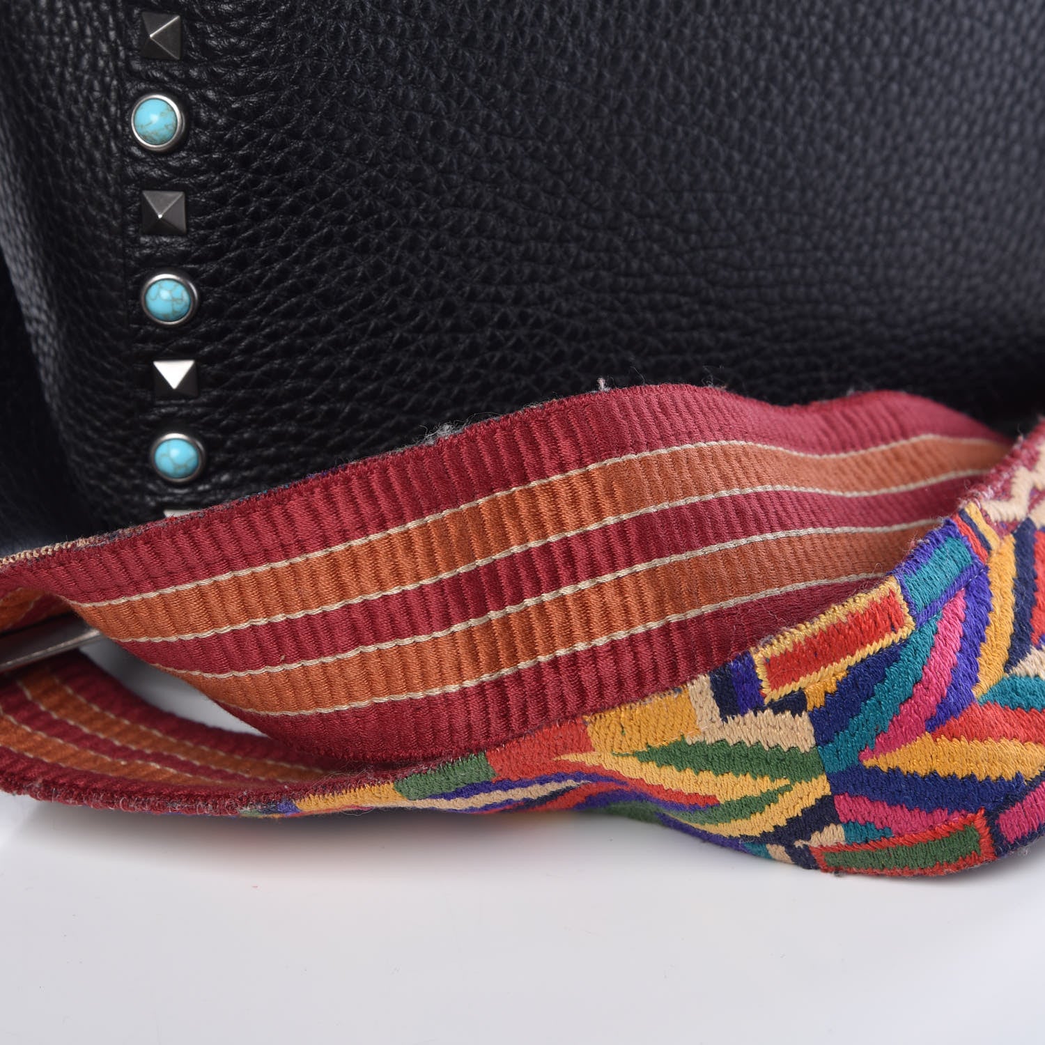 Valentino Garavani Pebbled Calfskin Tribal Small Guitar Strap Rockstud Rolling Flip-Lock Messenger Bag Black 7 of 7