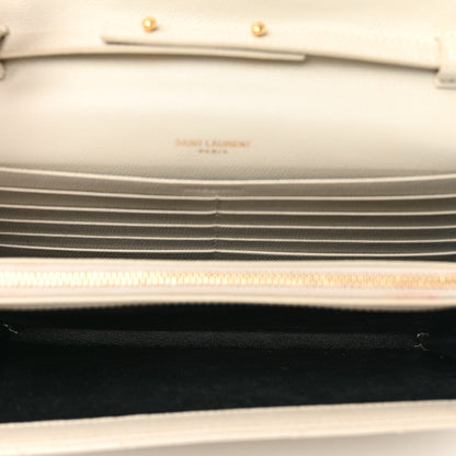 Saint Laurent Grain De Poudre Matelasse Chevron Monogram Chain Wallet Crema Soft 4 of 6