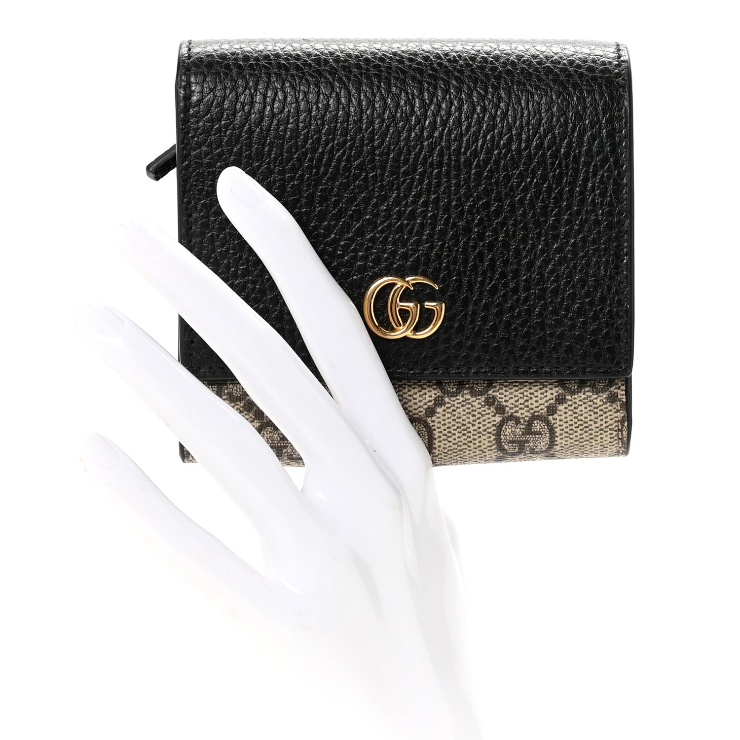 Gucci Dollar Calfskin GG Supreme Monogram Medium GG Marmont Wallet Black Beige Ebony 2 of 6