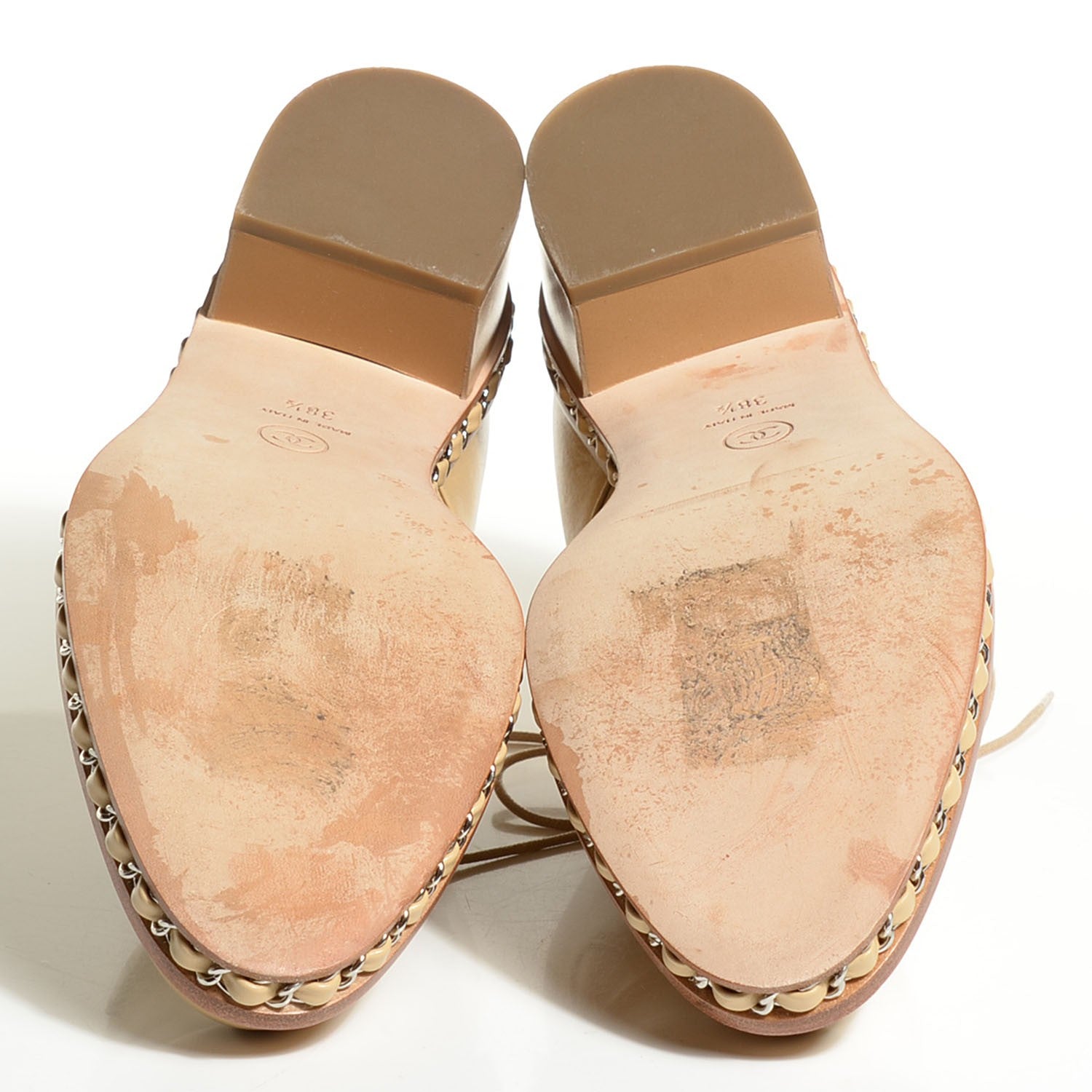 Chanel Calfskin Chain Lace Up Oxfords 38.5 Beige Clair 13 of 15