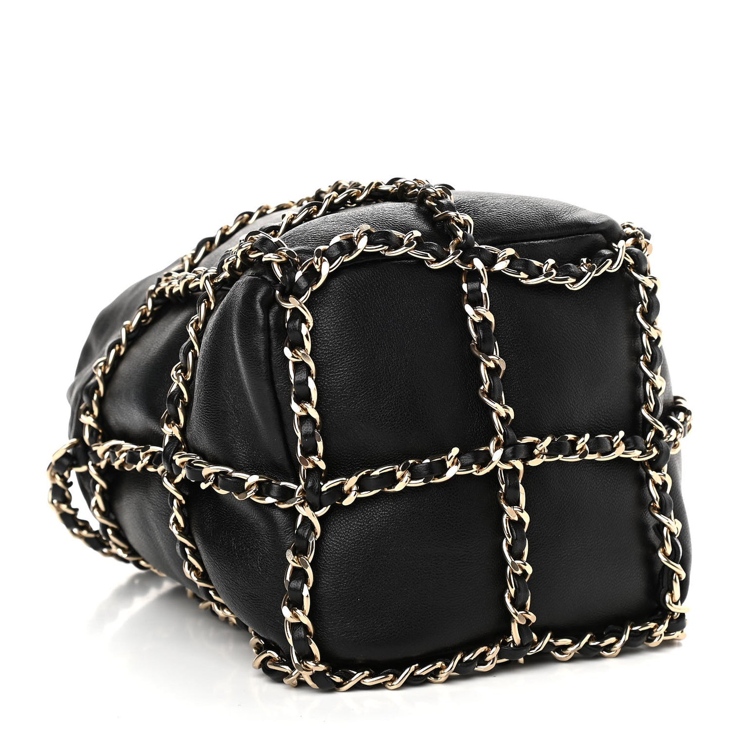 Lambskin Bucket Chain Drawstring Bag Black