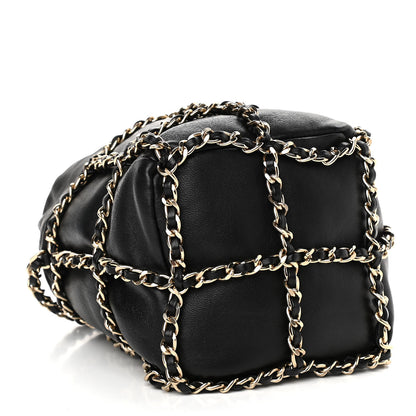Chanel Lambskin Bucket Chain Drawstring Bag Black 4 of 10