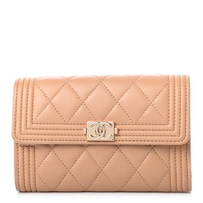Chanel Lambskin Quilted Medium Boy Flap Wallet Beige 1 of 7