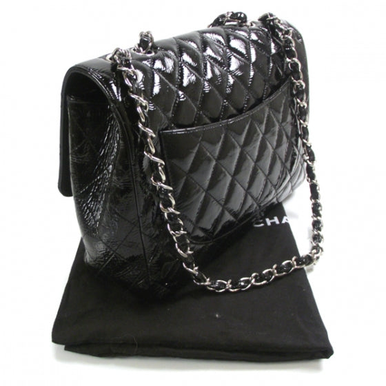 Distressed Patent Jumbo Flap Black