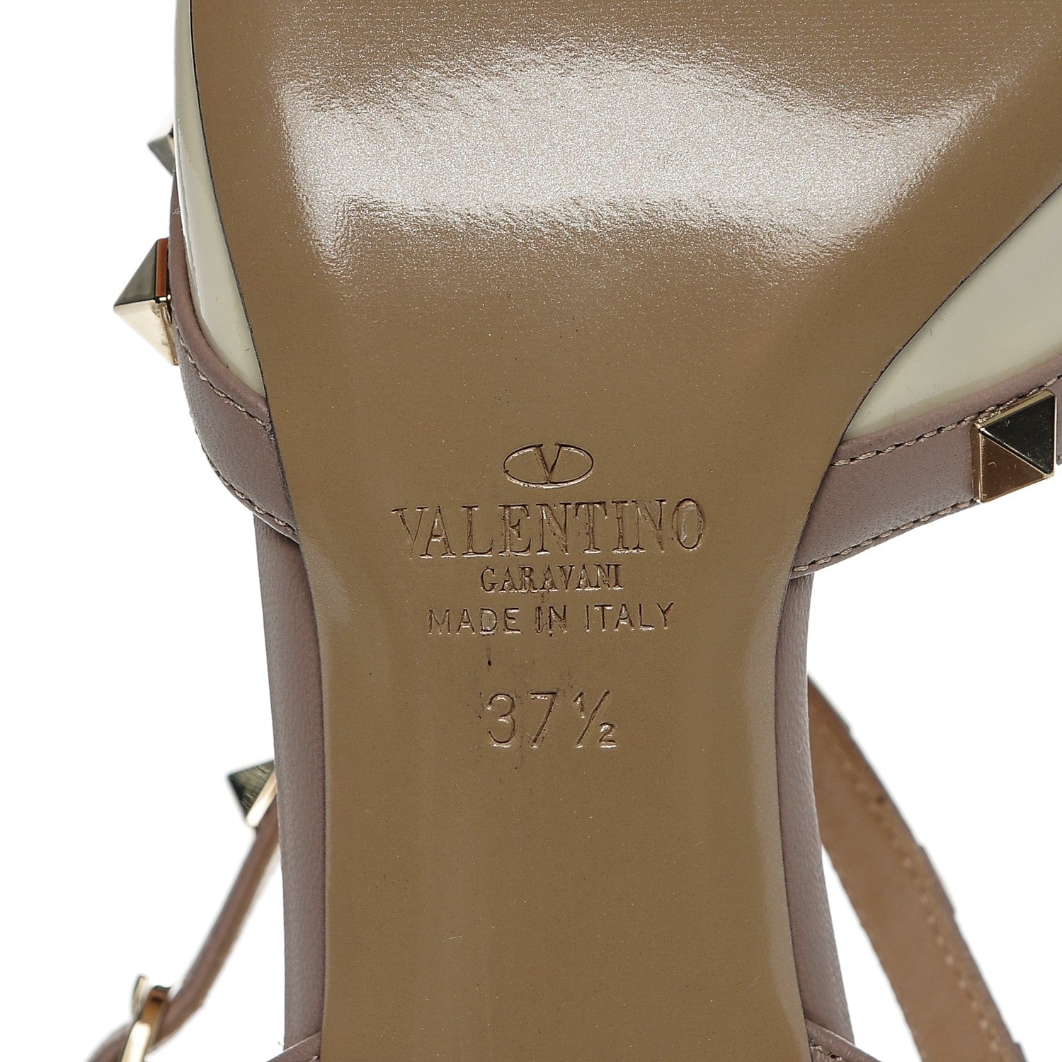 Valentino Garavani Patent Rockstud Ankle Strap Low Heel Pumps 37.5 Ivory Poudre 6 of 7