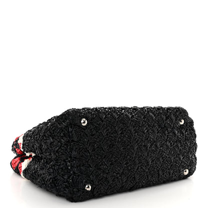 Prada Raffia Crochet Colorblock Medium Giardiniera Tote Black Fuoco 4 of 9