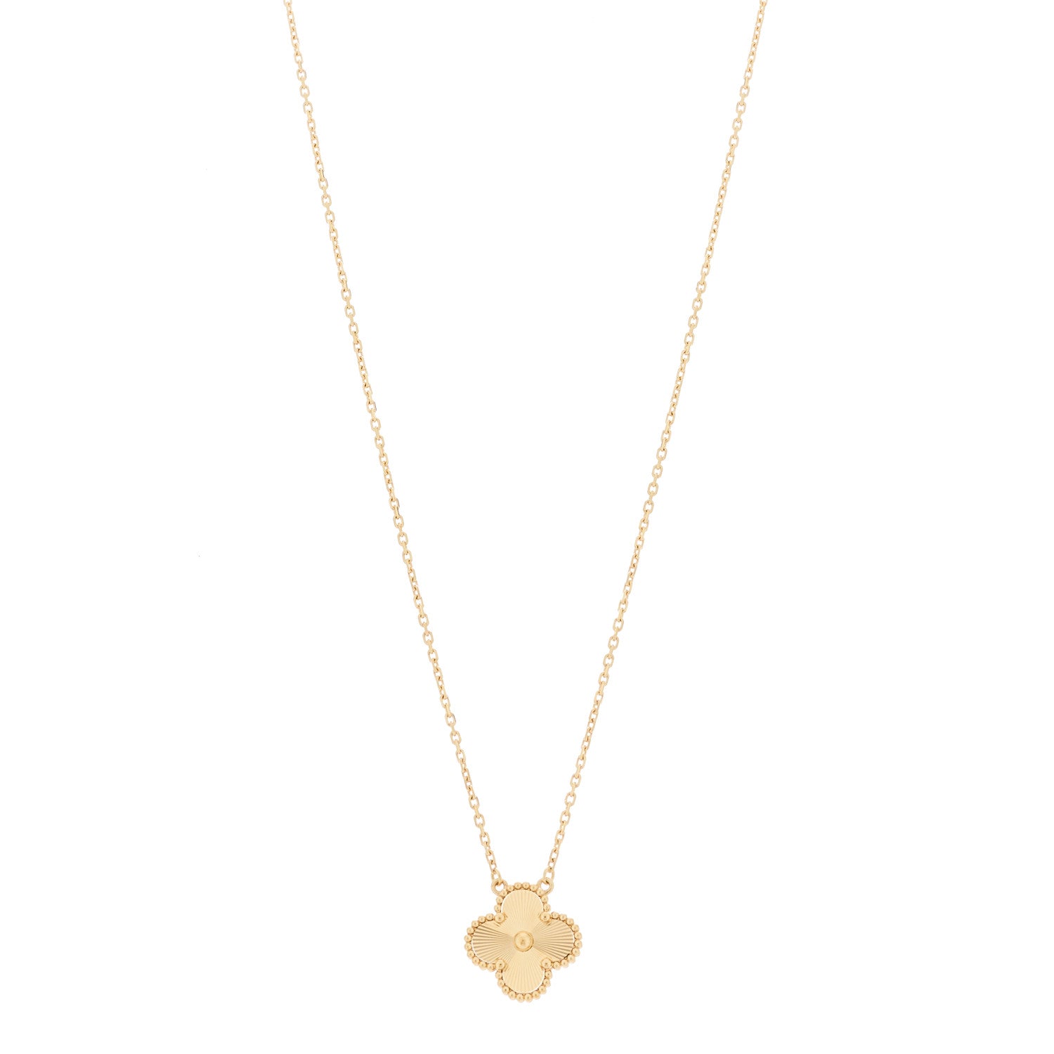 Van Cleef & Arpels 18K Yellow Gold Guilloche Vintage Alhambra Pendant Necklace 1 of 5