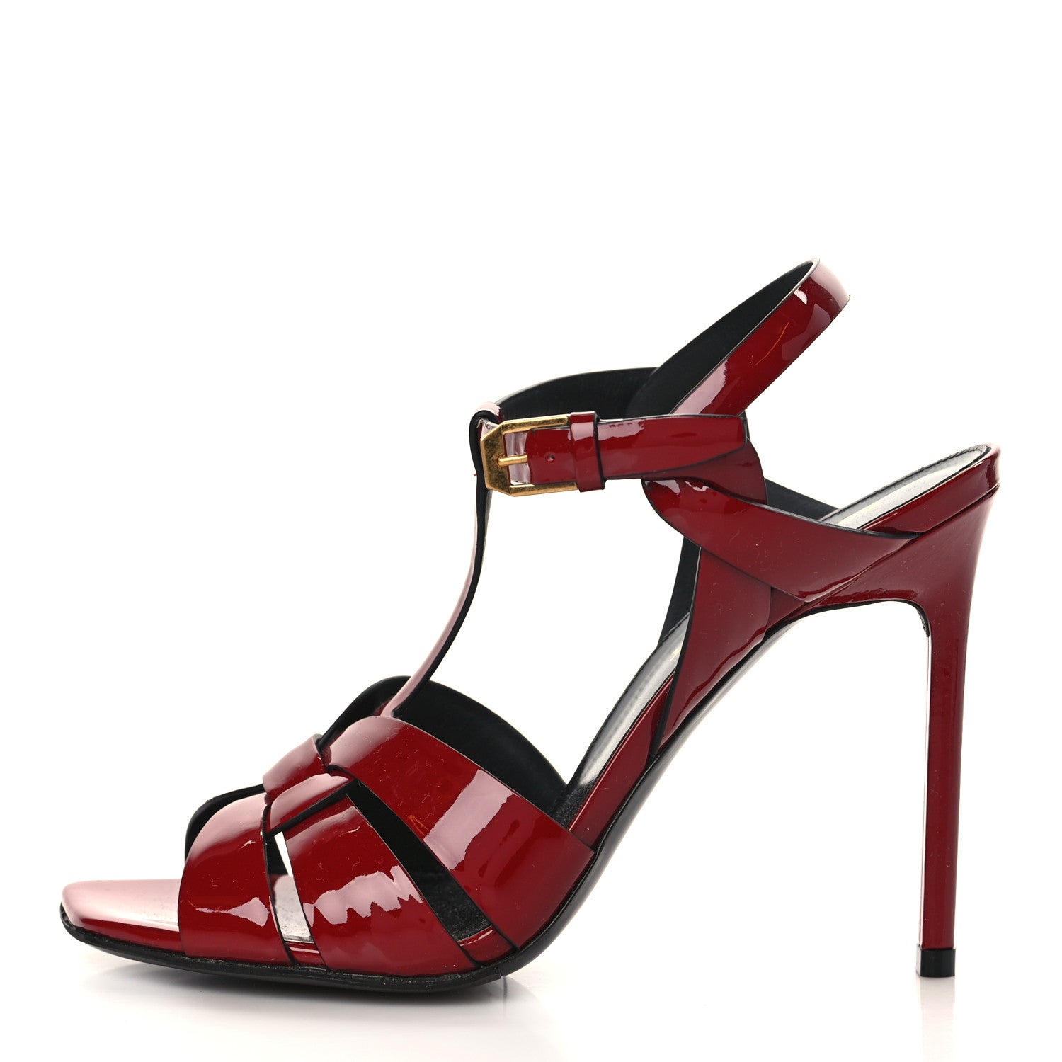 Saint Laurent Patent Calfskin Tribute 105 Sandals 37 Hot Red 1 of 8