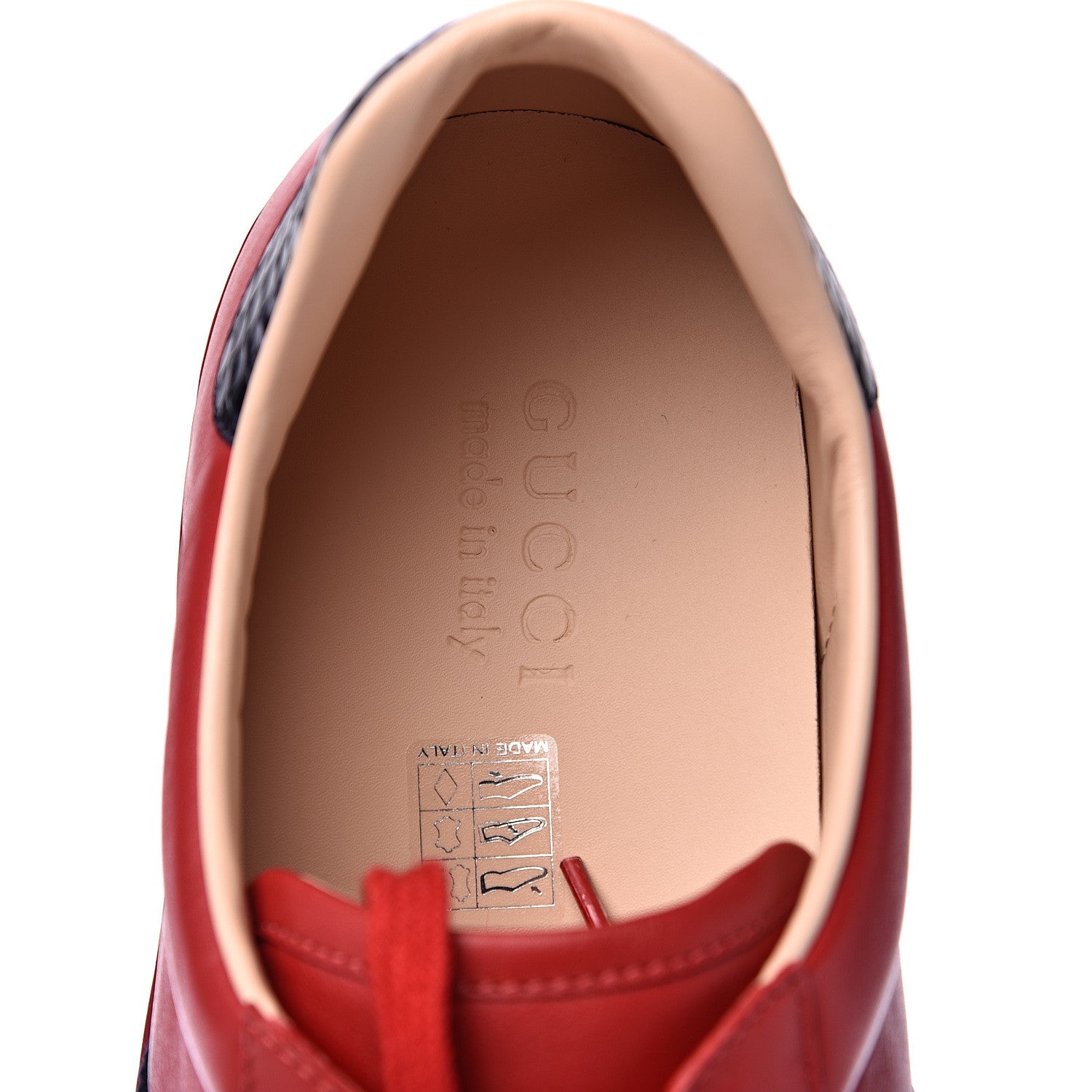 Gucci Miro Soft Calfskin Laminated Ayers Web Bee Embroidered Mens Ace Sneakers 12.5 Hibiscus Red Red Flame Notte 6 of 11