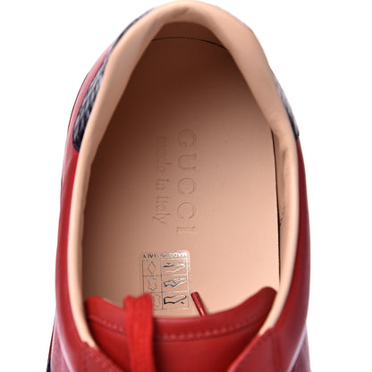 Gucci Miro Soft Calfskin Laminated Ayers Web Bee Embroidered Mens Ace Sneakers 12.5 Hibiscus Red Red Flame Notte 6 of 11