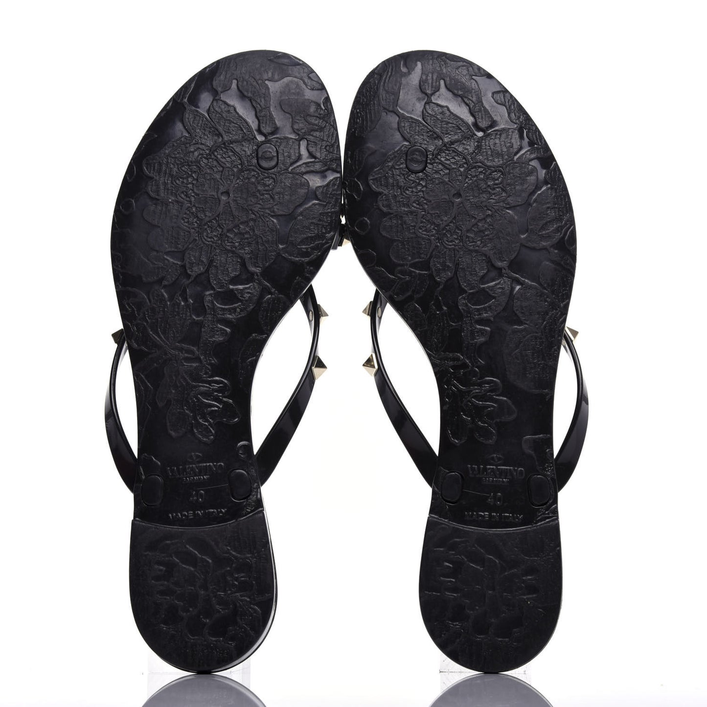 PVC Jelly Rockstud Bow Thong Sandals 40 Black