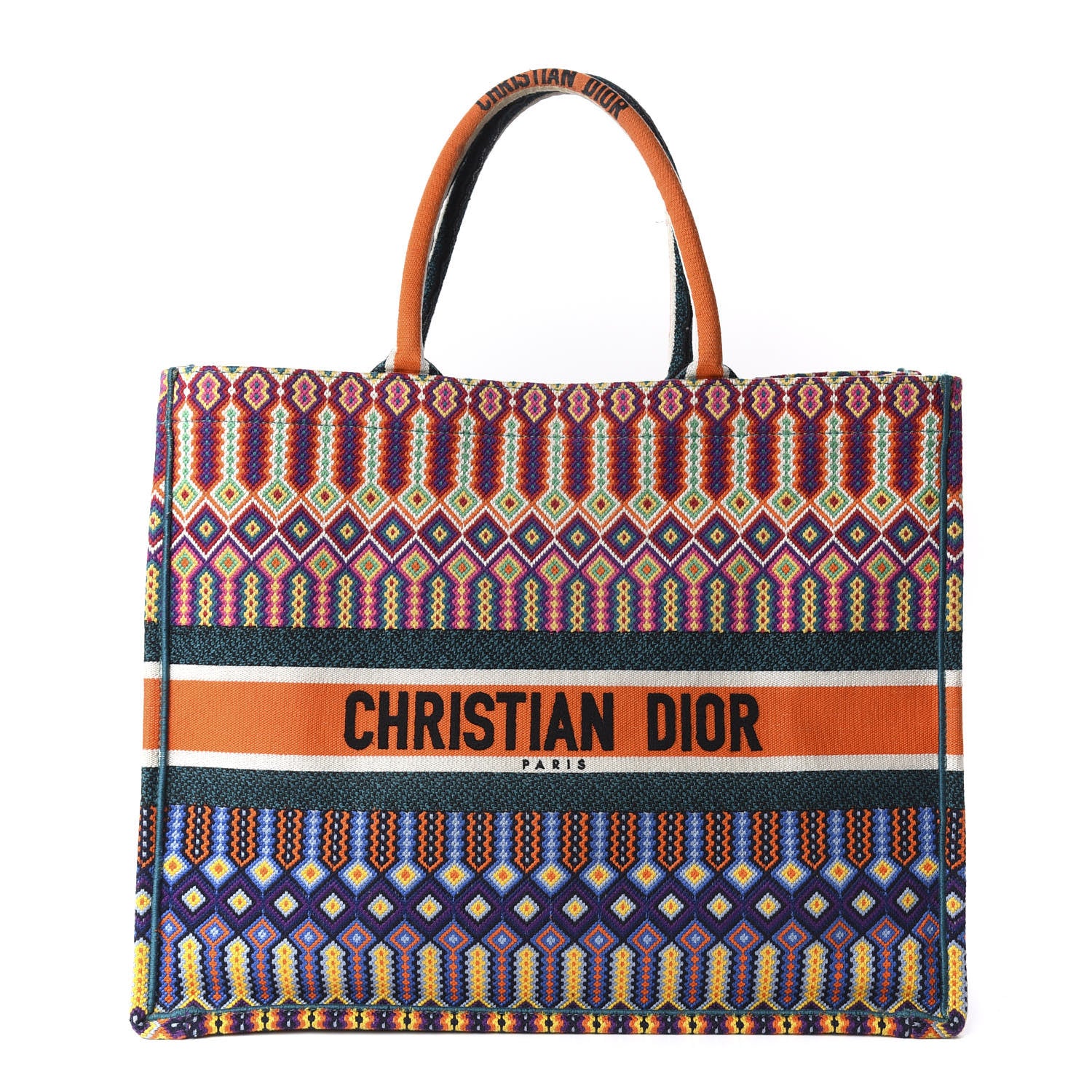 Christian Dior Canvas Embroidered Large Book Tote Orange Multicolor 1 of 10