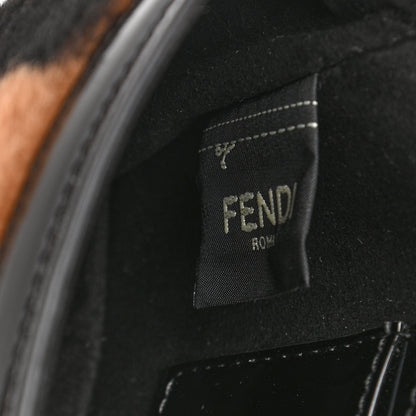 Fendi Shearling Vitello Vernice Mou Pequin Striped Mini Baguette Tobacco Black 6 of 11