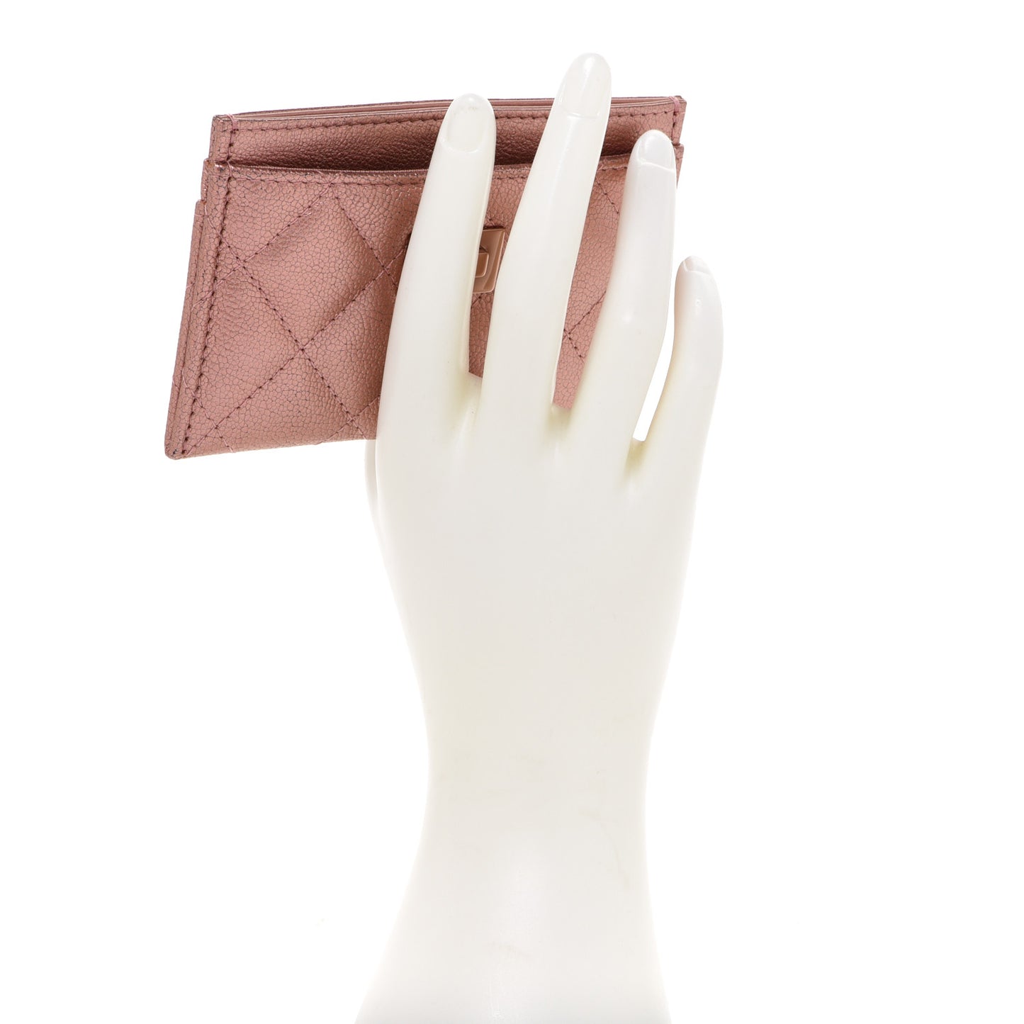 Metallic Caviar Quilted Reissue Card Holder Rose Gold