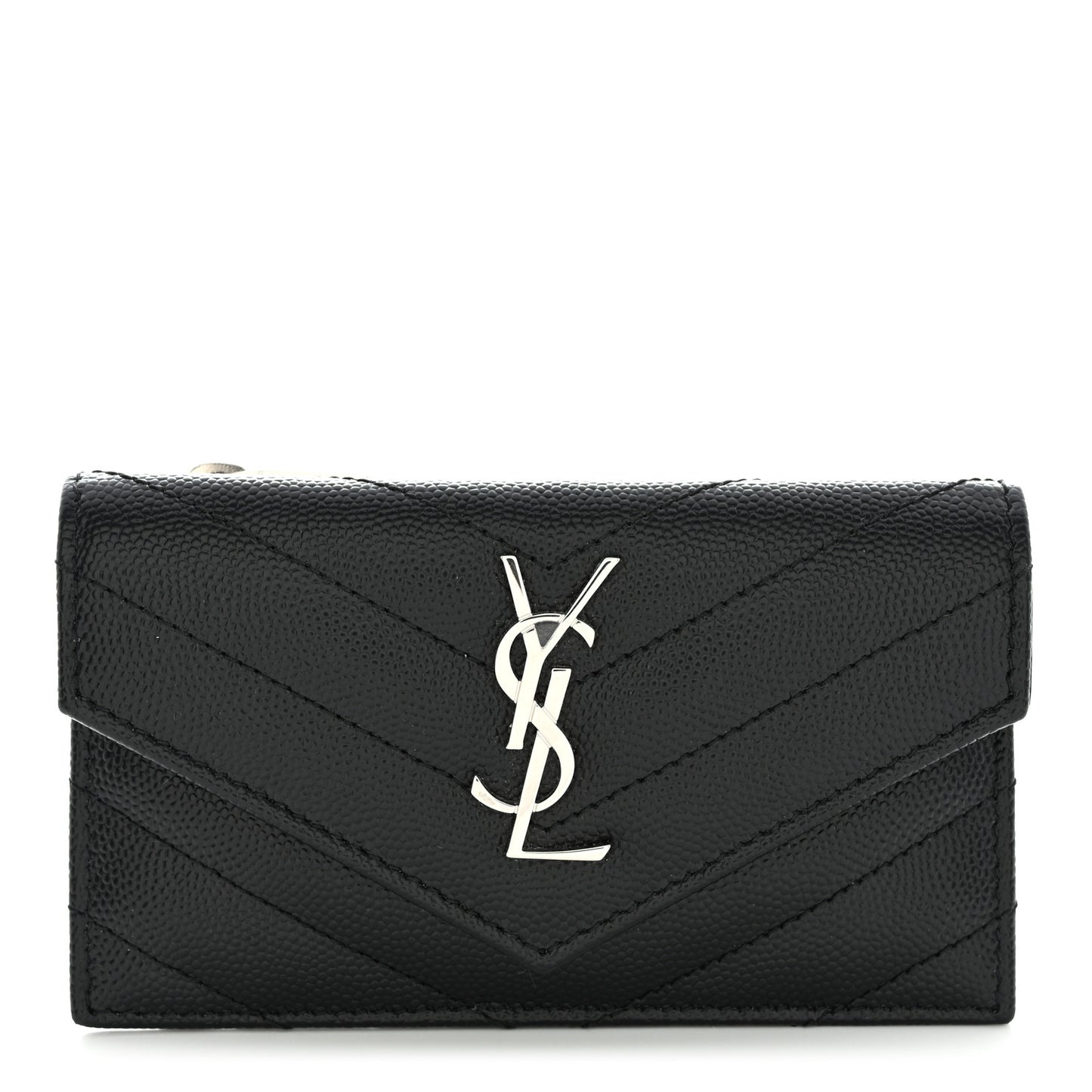 Grain De Poudre Matelasse Chevron Monogram Compact Wallet Black