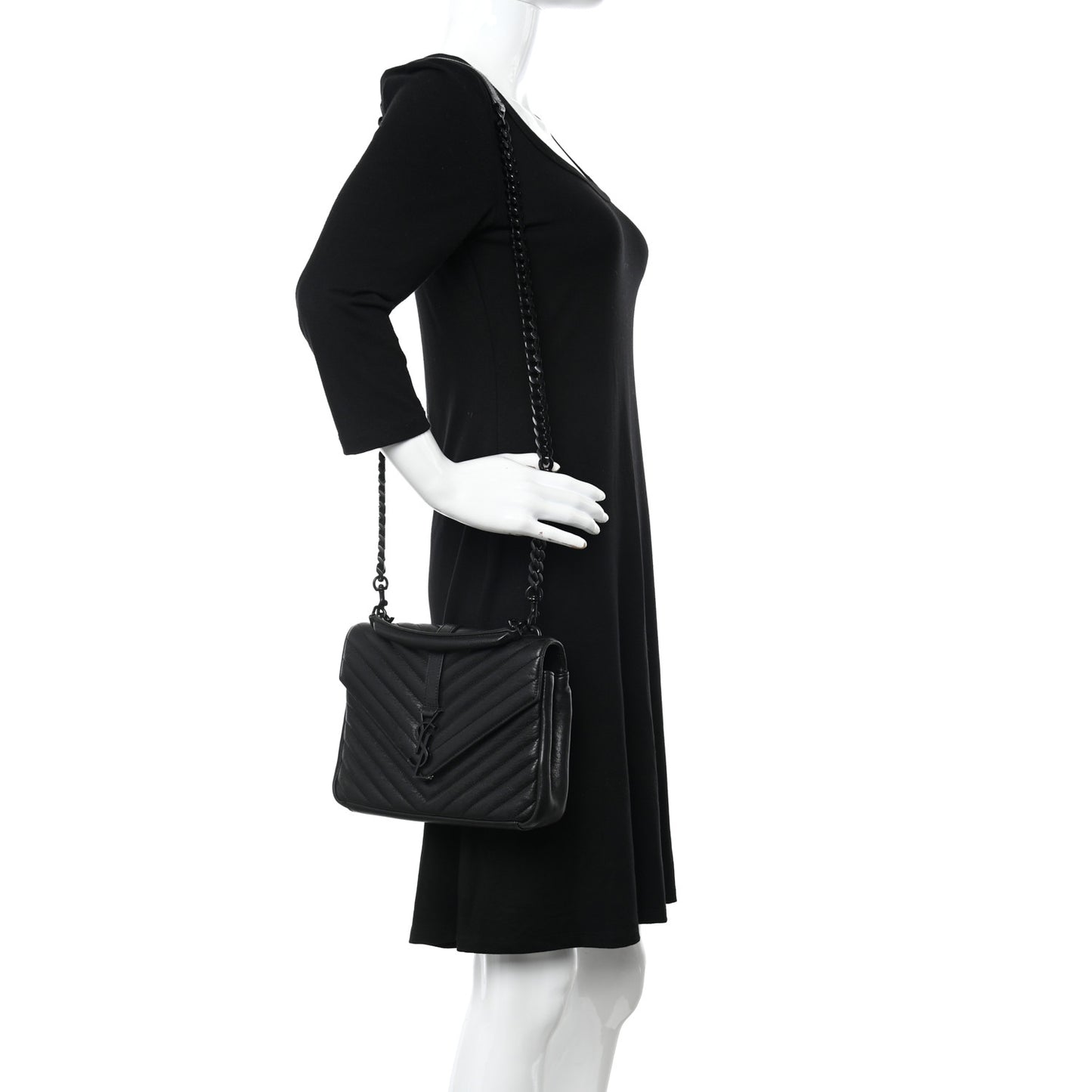 Sheepskin Matelasse Chevron Monogram Monochrome Medium College Bag Black