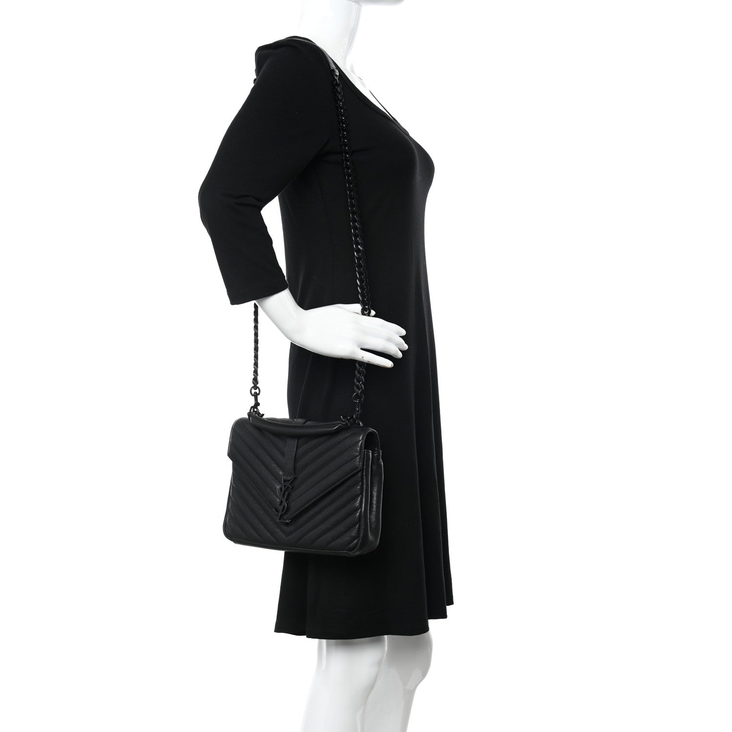 Saint Laurent Sheepskin Matelasse Chevron Monogram Monochrome Medium College Bag Black 3 of 12