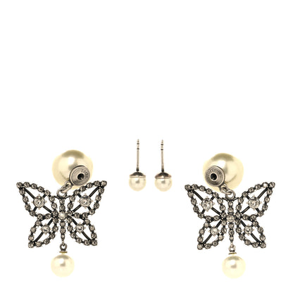 Christian Dior Crystal Pearl Butterfly Drop Earrings Silver 4 of 10