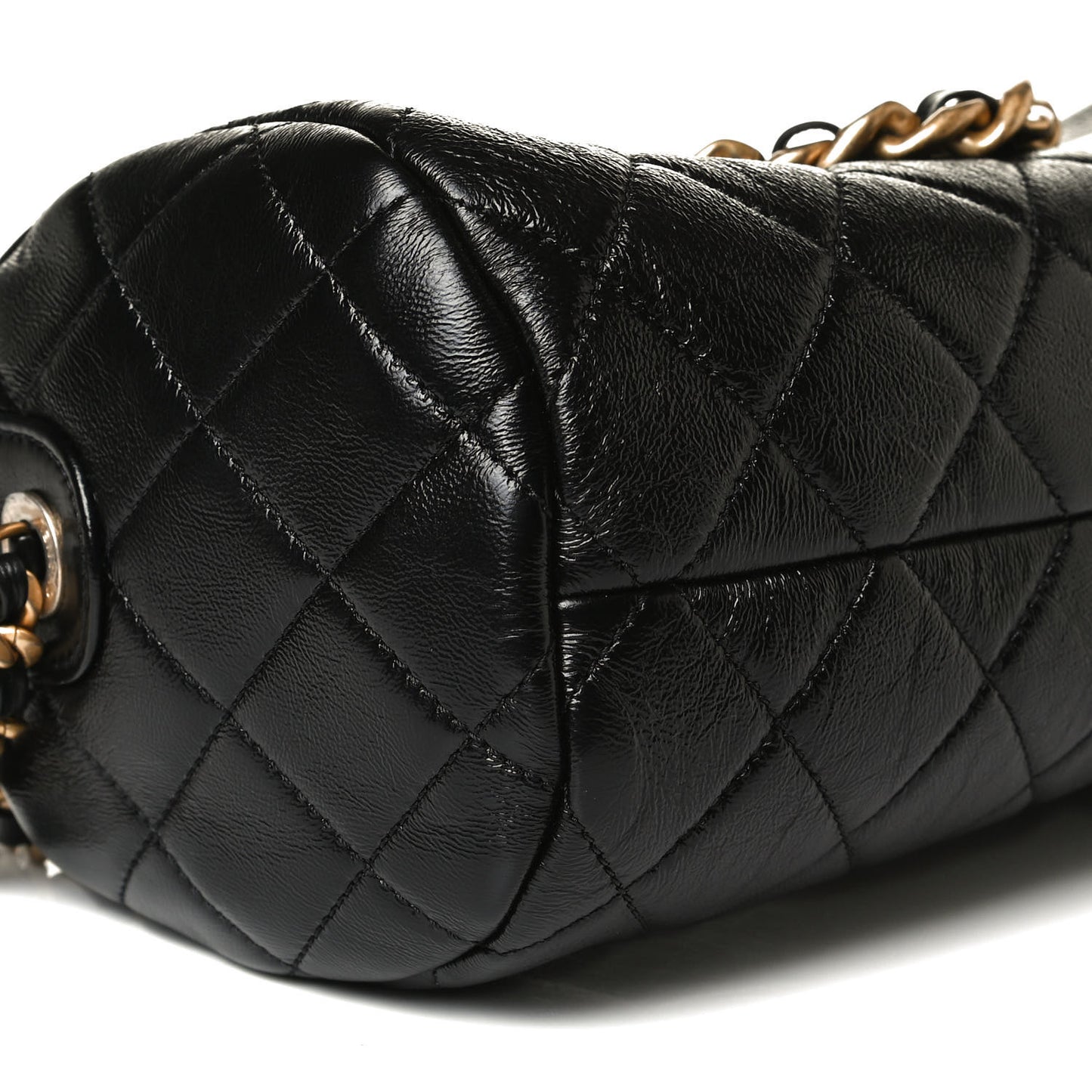 Shiny Lambskin Quilted Fashion Therapy Bowling Bag Black