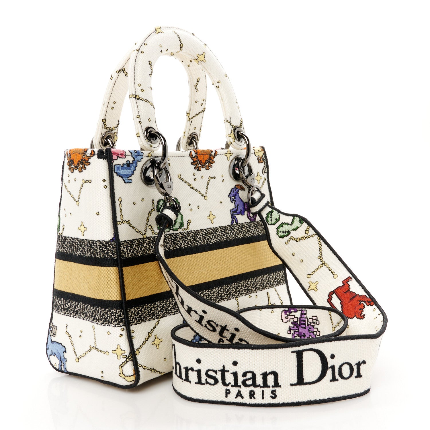Christian Dior Canvas Pixel Zodiac Embroidered Medium Lady D-Lite Ecru Multicolor 3 of 10