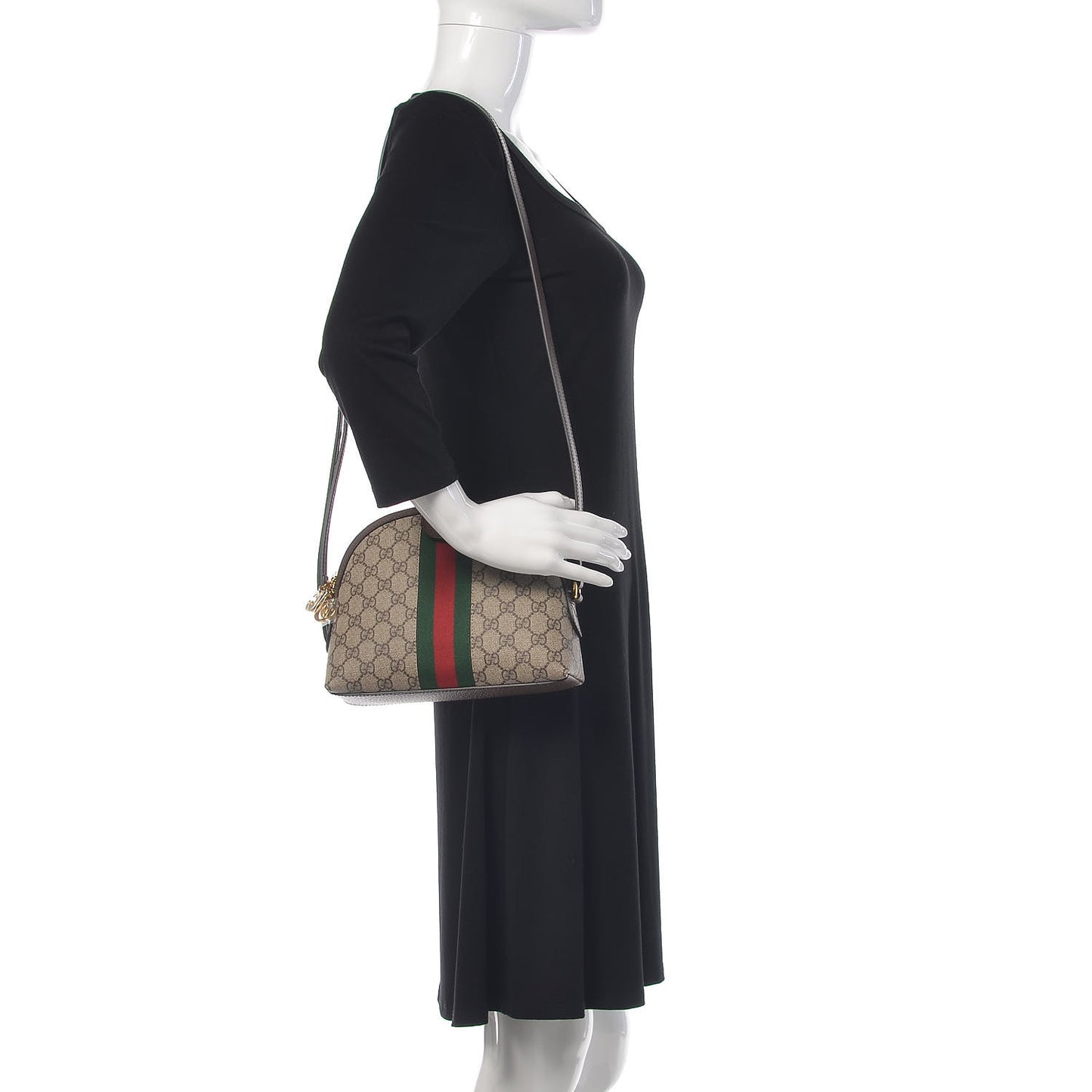 GG Supreme Monogram Textured Dollar Calfskin Web Small Ophidia Dome Shoulder Bag Beige Ebony New Acero