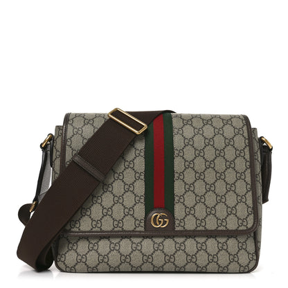 Gucci Tender GG Supreme Monogram Textured Dollar Calfskin Ophidia Messenger Bag Beige Ebony Dark Brown 1 of 11