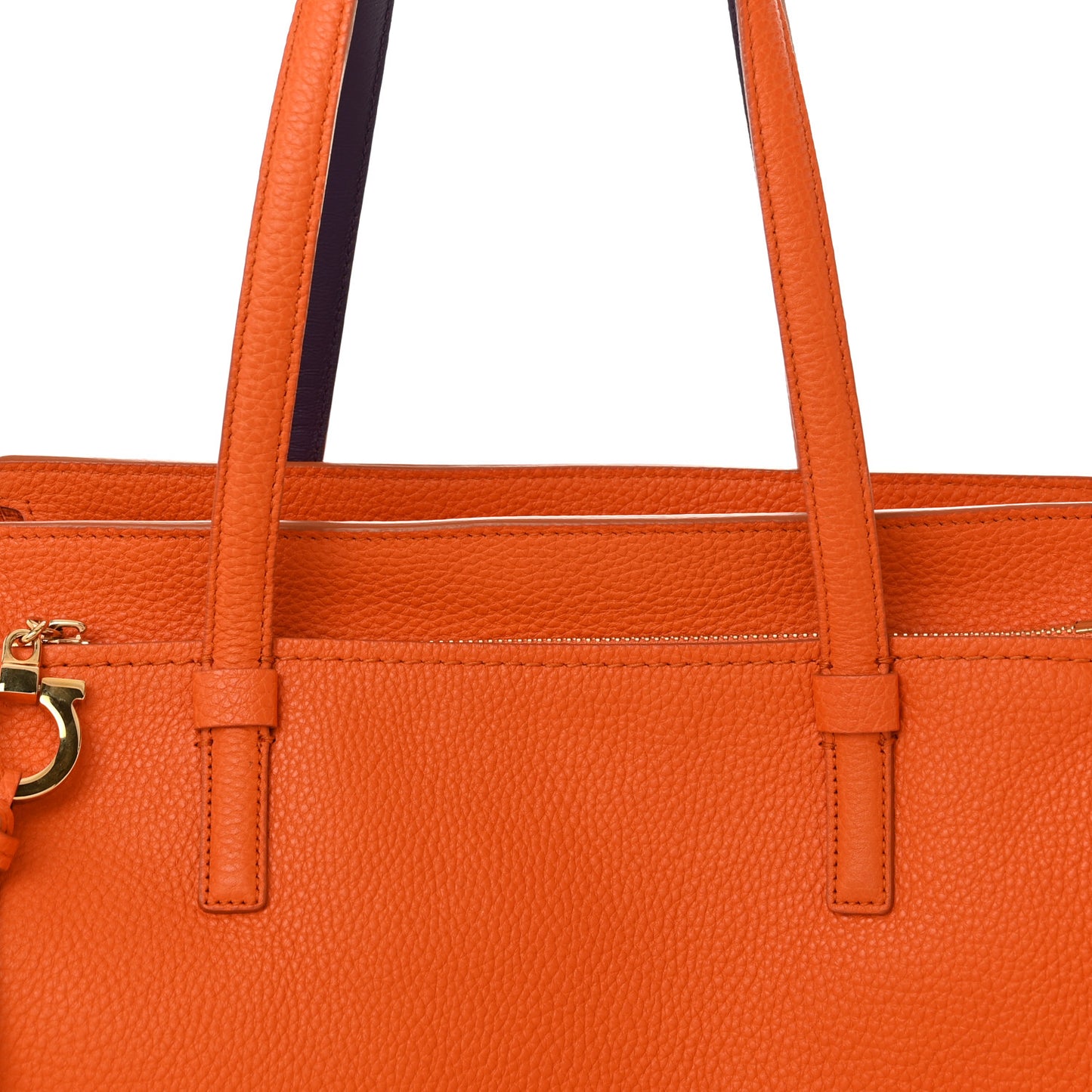 Hammered Calfskin Double Handle Medium Amy Tote Orange Purple