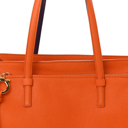 Salvatore Ferragamo Hammered Calfskin Double Handle Medium Amy Tote Orange Purple 8 of 13