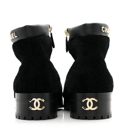 Chanel Shearling Lambskin Logo Short Boots 38 Black 5 of 10