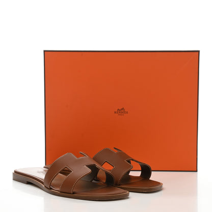 Hermes Box Calfskin Oran Sandals 39.5 Gold 11 of 11