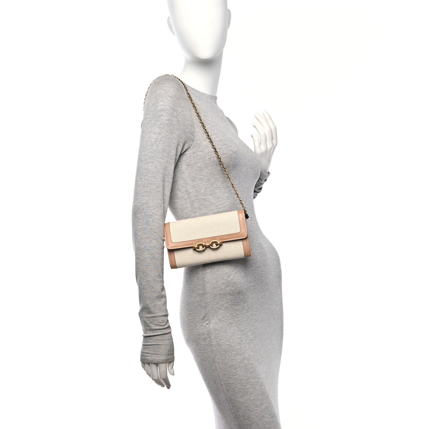 Calfskin Canvas Le Maillon Chain Wallet Tan