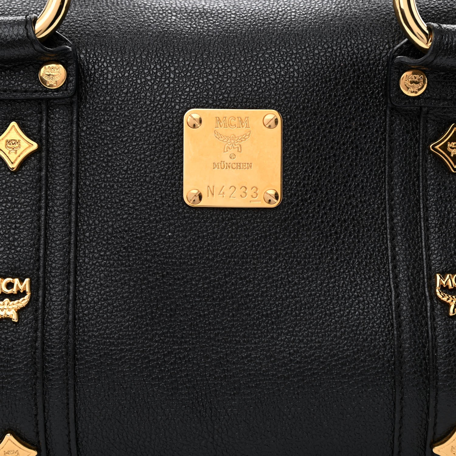 MCM Grained Calfskin Studded Boston Bag Black 10 of 12