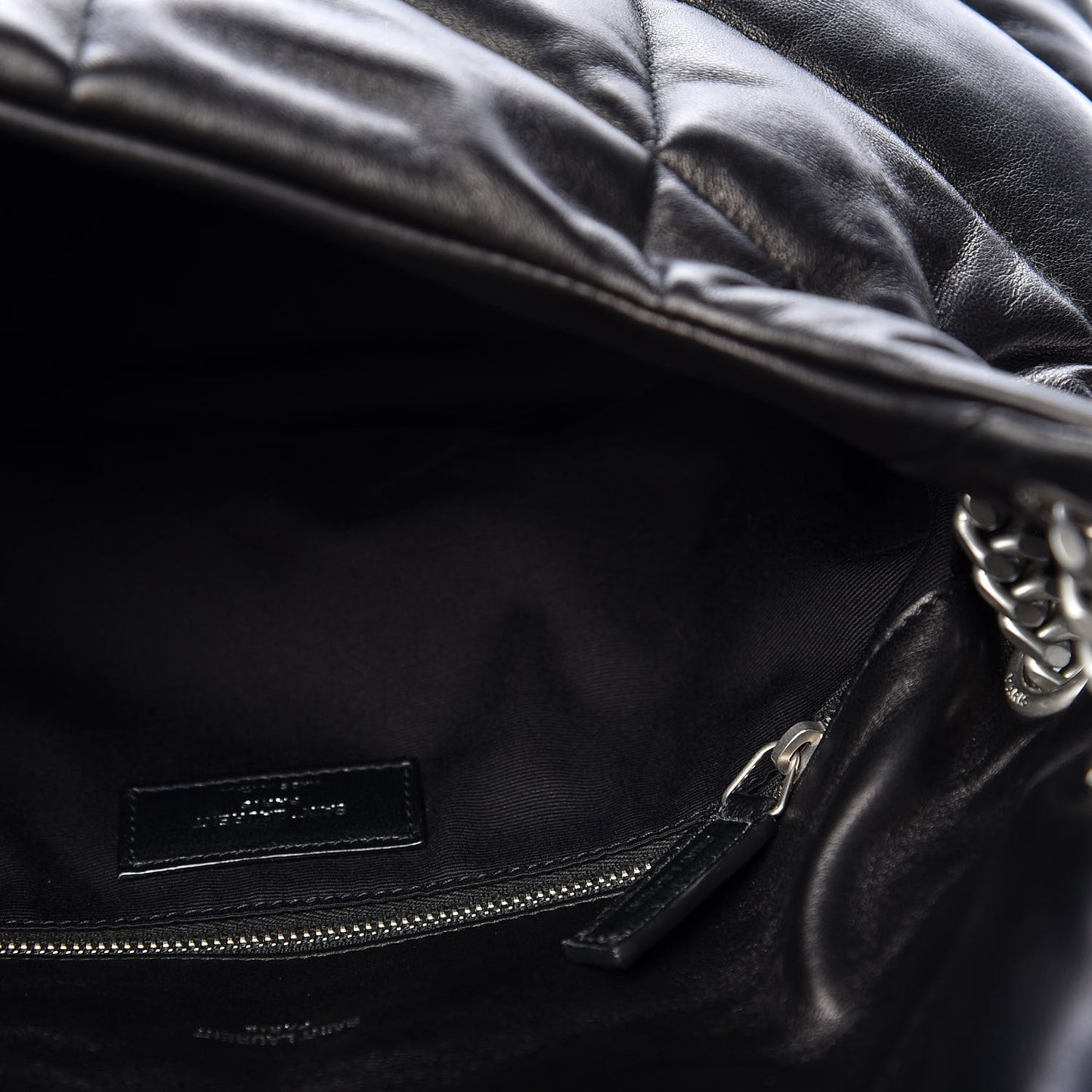 Lambskin Quilted Medium Loulou Puffer Monogram Chain Satchel Black