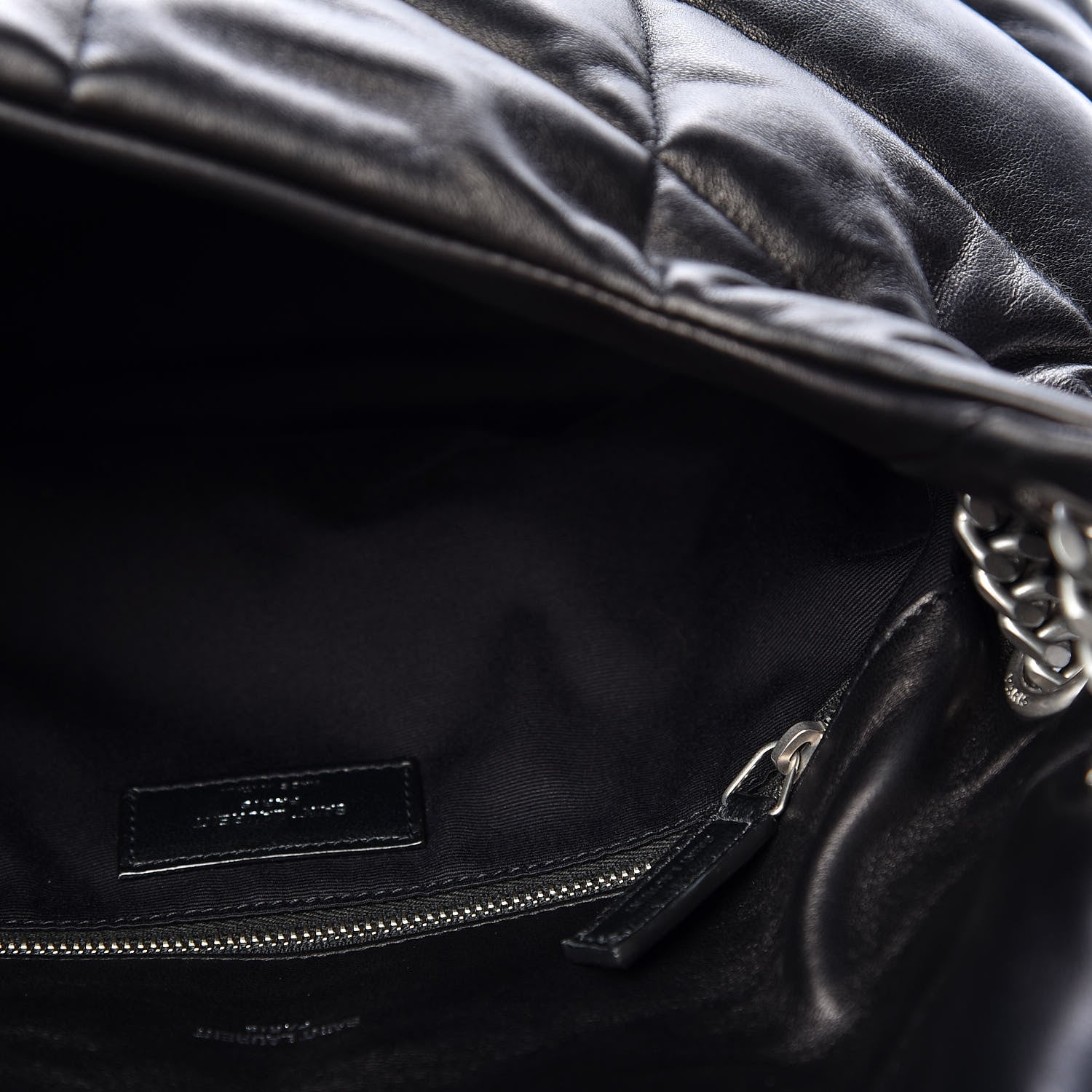 Saint Laurent Lambskin Quilted Medium Loulou Puffer Monogram Chain Satchel Black 4 of 10
