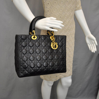 Christian Dior Lambskin Cannage Large Lady Dior Black 2 of 12
