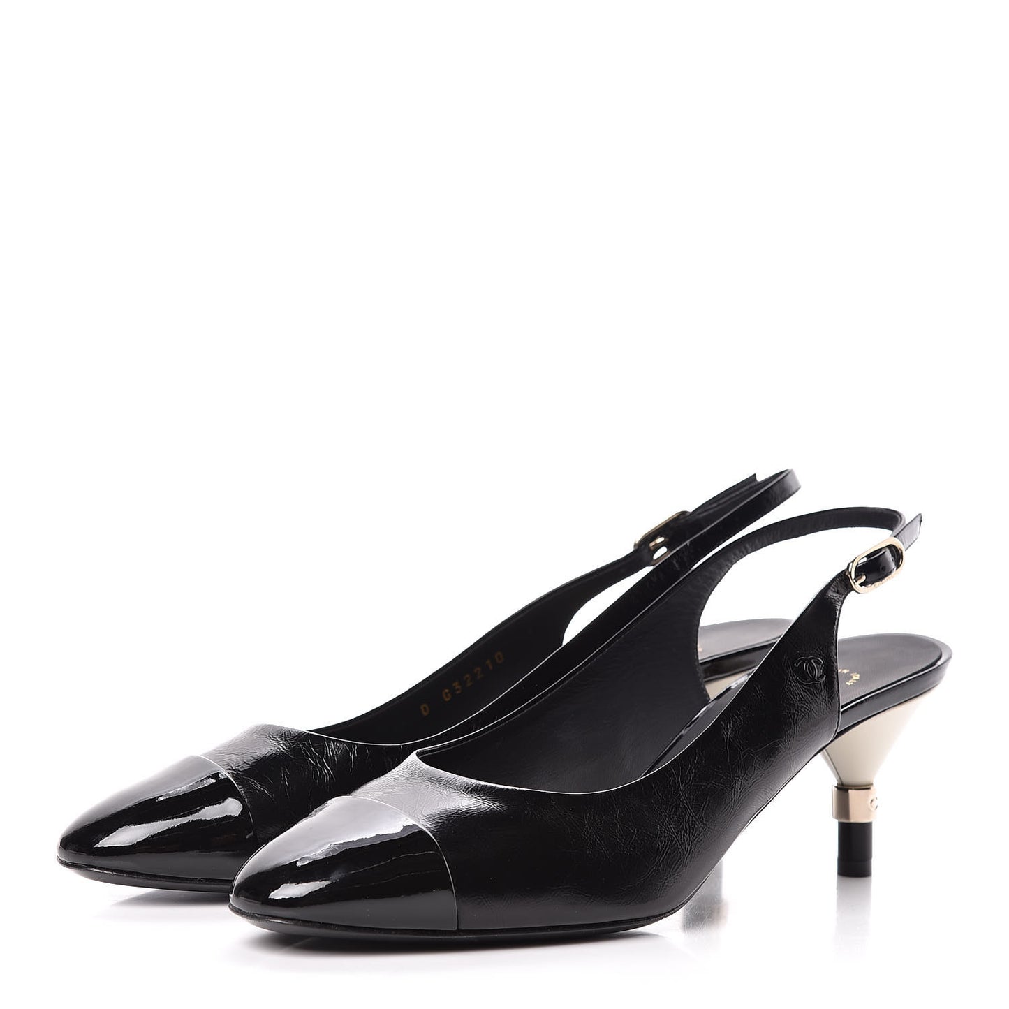 Crumpled Calfskin Patent Cap Slingback Pumps 39.5 Black