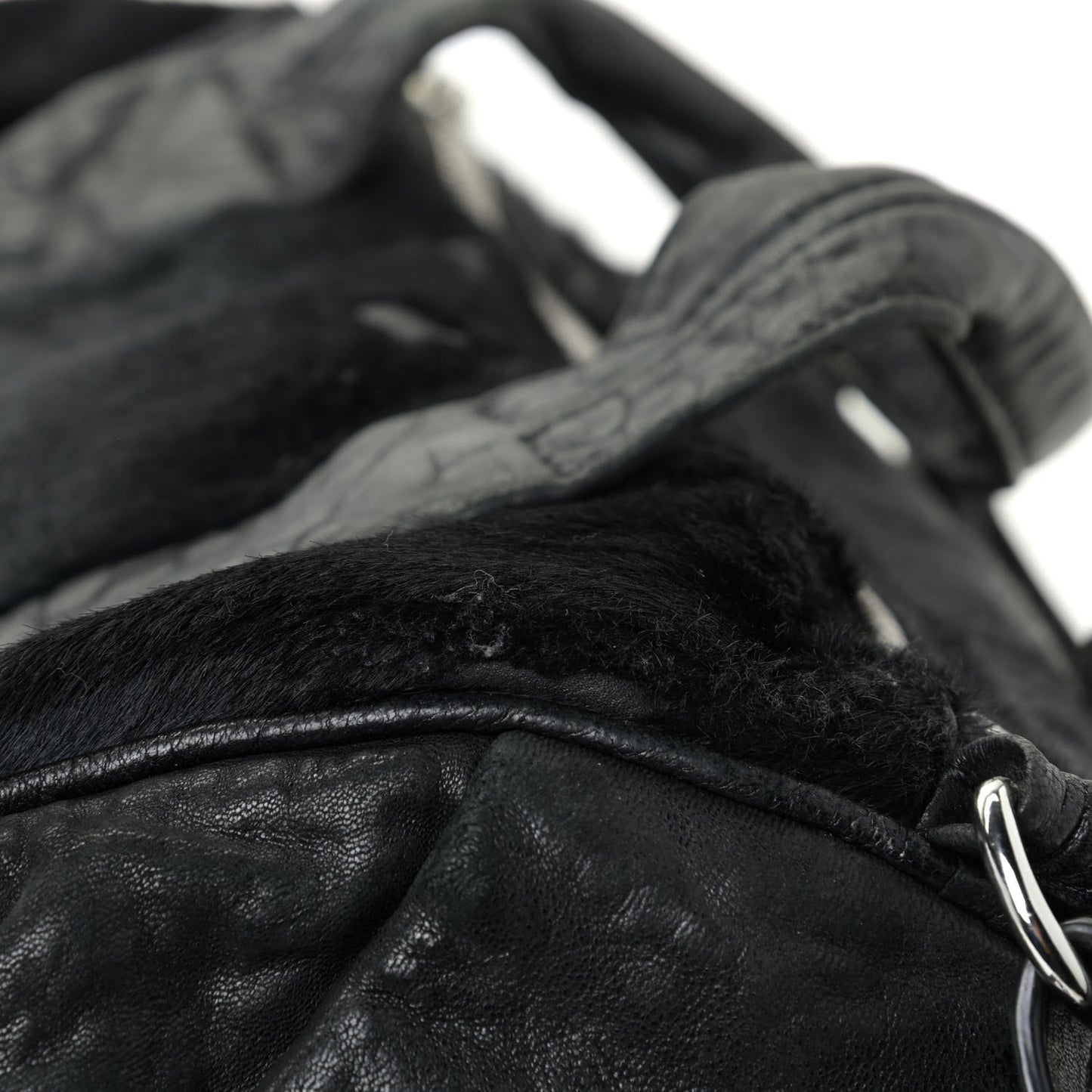 Pebbled Lambskin Pony Hair Rocco Duffle Black Silver Hardware