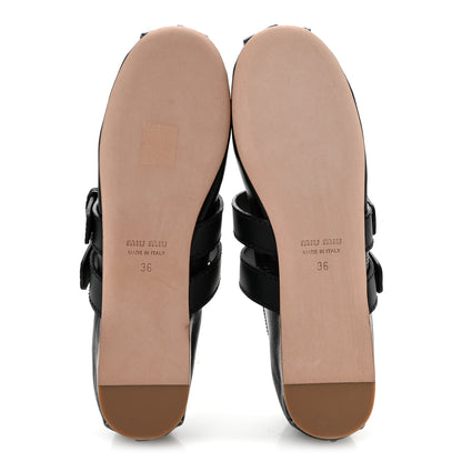 Miu Miu Nappa Vitello Nevada Double Buckle Ballerina Flats 36 Black 6 of 9