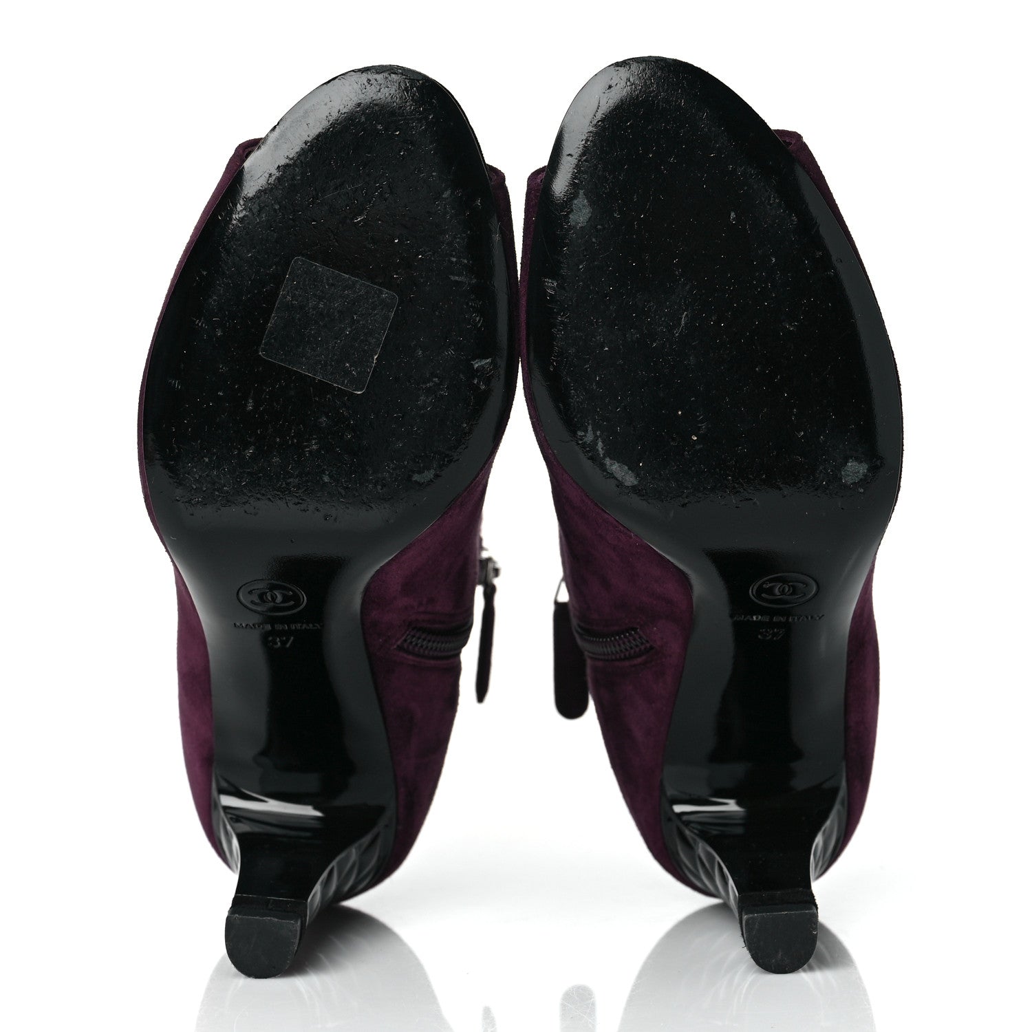 Chanel Suede Calfskin Patent Quilted CC Peep Toe Short Boots 37 Burgundy 5 of 8