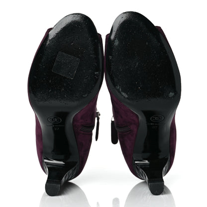 Chanel Suede Calfskin Patent Quilted CC Peep Toe Short Boots 37 Burgundy 5 of 8