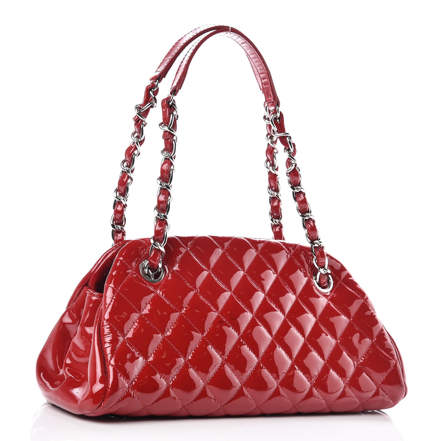Chanel Patent Quilted Small Just Mademoiselle Bowling Bag Red 3 of 10