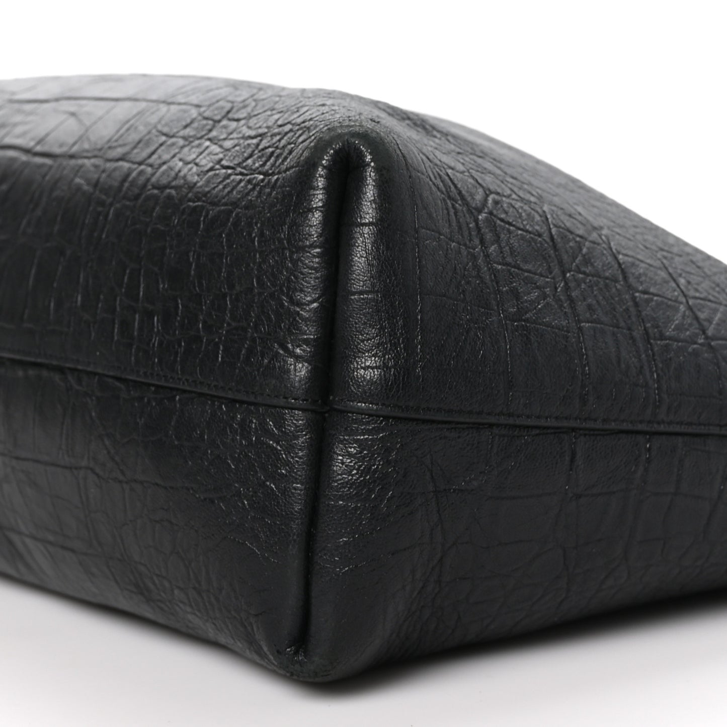 Calfskin Crocodile Embossed Large Shopper Tote Black