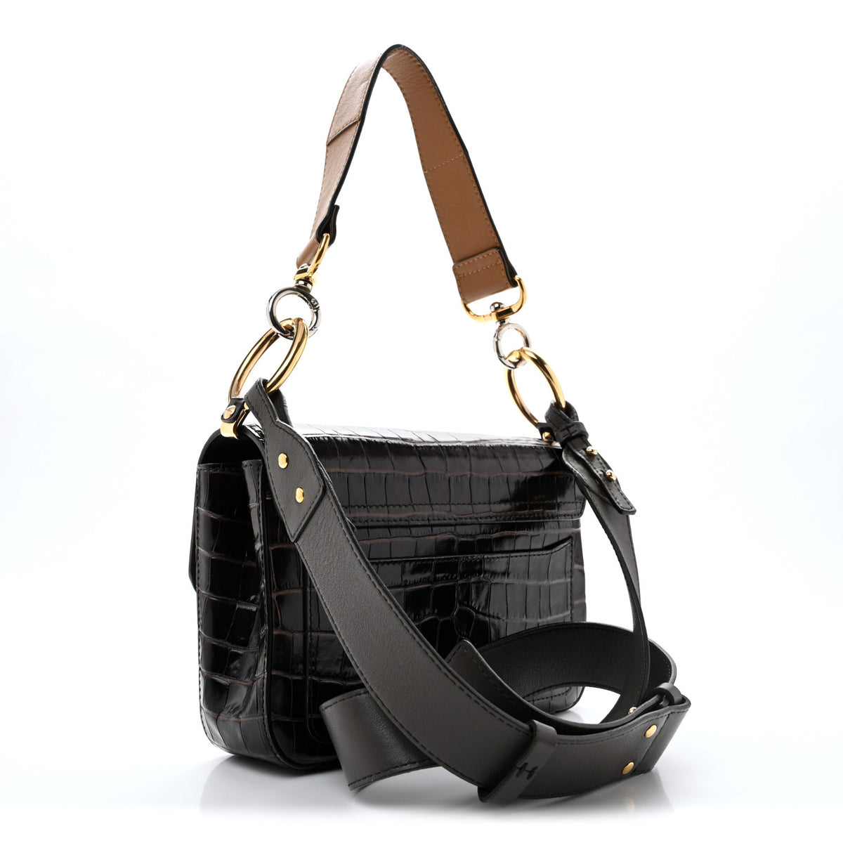 Chloe Calfskin Crocodile Embossed Small C Double Carry Profound Brown 3 of 15