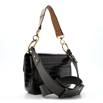 Chloe Calfskin Crocodile Embossed Small C Double Carry Profound Brown 3 of 15