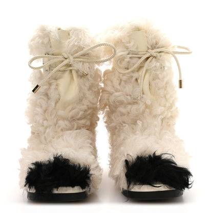 Chanel Shearling Sheepskin High Boots 38.5 Ivory Black 3 of 8