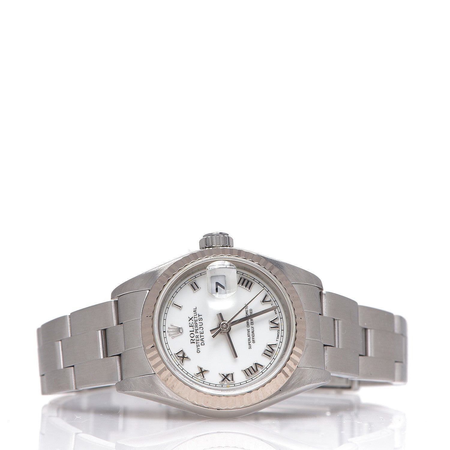 Rolex Stainless Steel 18K White Gold 26mm Oyster Perpetual Datejust Watch White Roman 79174 2 of 5
