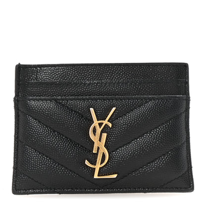 Saint Laurent Grain De Poudre Matelasse Chevron Monogram Credit Card Case Black 1 of 7