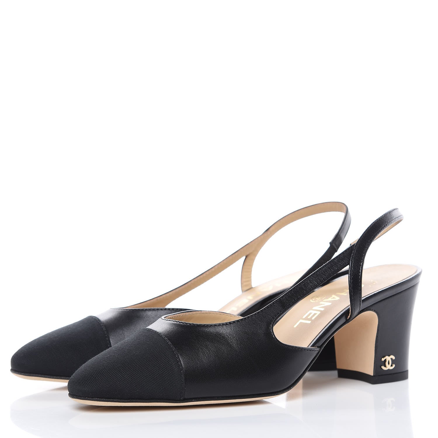 Chanel Lambskin Grosgrain Cap Toe CC Slingback Pumps 36 Black 3 of 9